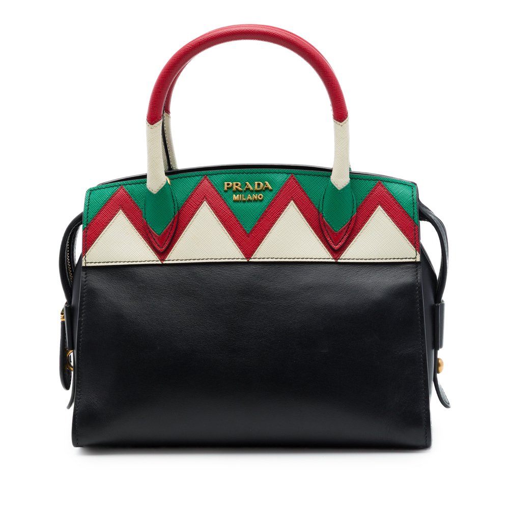 Pre-Loved Prada Small Saffiano Trimmed City Calf Greca Esplanade Satchel